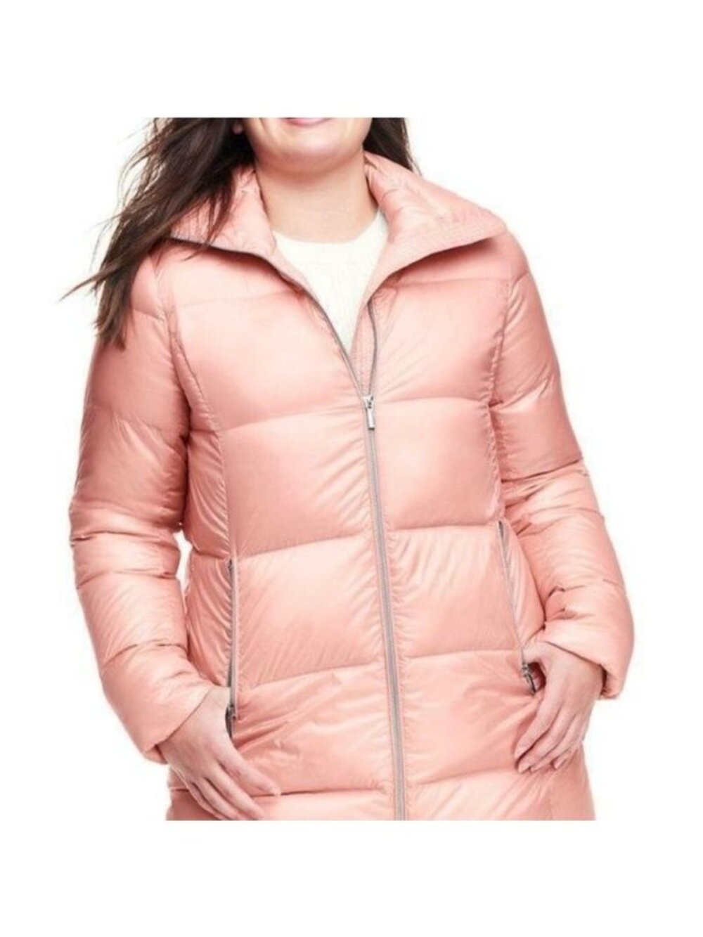Lands End Puffer Jacket Medium Full Zip Long Sleeve Down Pink Outerwear Gorpcore